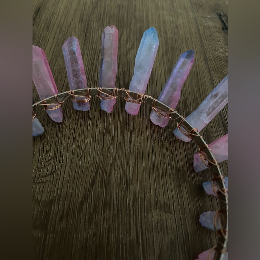 Brand New LARGE Blue & Pink Raw Crystal Crown/Headband - Picture 12 of 15